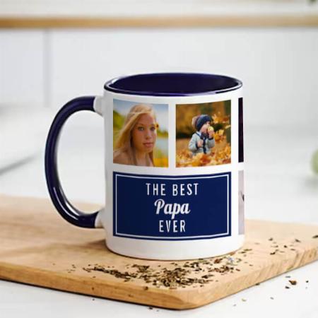 The Best Papa Ever Navy Blue Collage Customized Photo Printed Coffee Mug