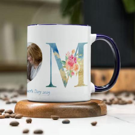 Mother's Day Blue Gold Floral Letters Customized Photo Printed Coffee Mug