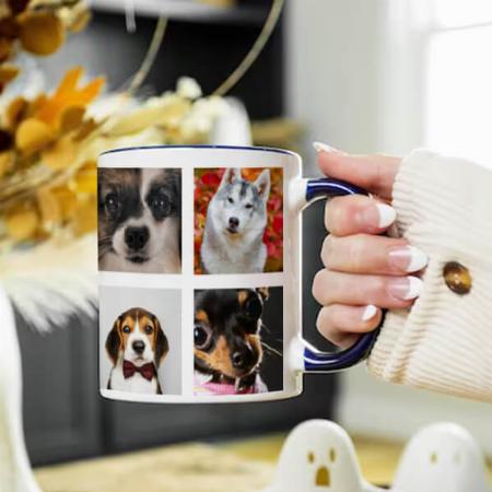 The Best Dog Mom Ever Navy Blue Pet Collage Customized Photo Printed Coffee Mug