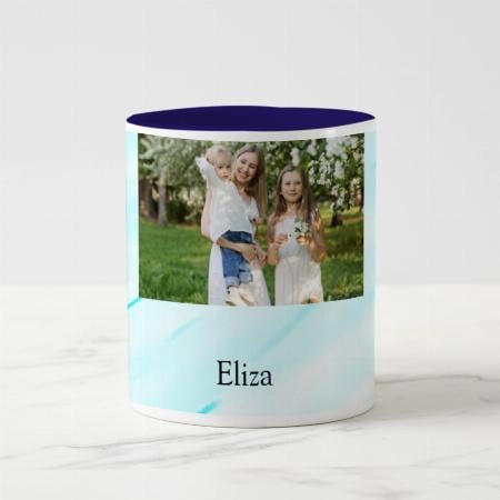Simple Minimal Sky Blue Pastel Customized Photo Printed Coffee Mug