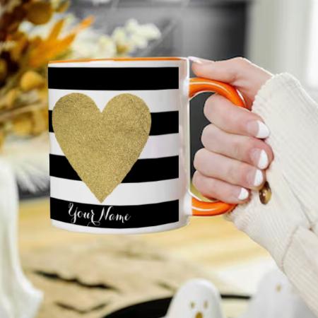 Black & White Stripes with Gold Foil Heart Customized Photo Printed Coffee Mug