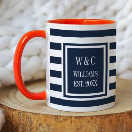 Elegant Navy Blue White Stripe Monogram Customized Photo Printed Coffee Mug