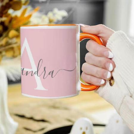 White Pink Name Monogram Customized Photo Printed Coffee Mug