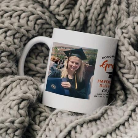 2 Photo Graduation Modern Orange Black and White Customized Photo Printed Coffee Mug