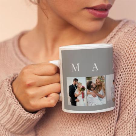 Married Grey and White Picture Collage Customized Photo Printed Coffee Mug