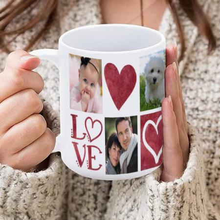 LOVE and Hearts Five Photo Collage Customized Photo Printed Coffee Mug