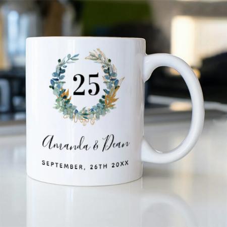 Wedding Annversary Eucalyptus Wreath Customized Photo Printed Coffee Mug