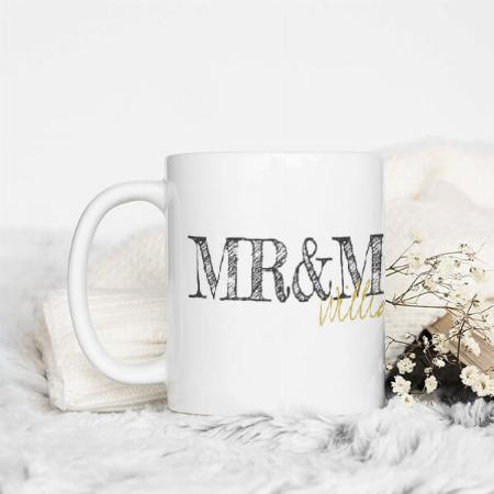 Modern Words Mr & Mrs Name Customized Photo Printed Coffee Mug