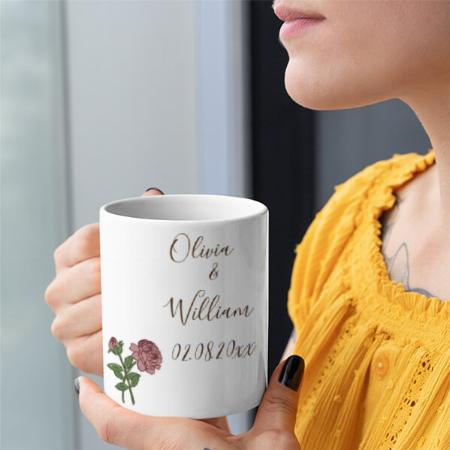 Pink White Rose Flower Design Customized Photo Printed Coffee Mug