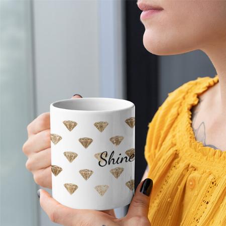 Gold White Glam Diamonds Customized Photo Printed Coffee Mug