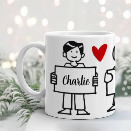 Cute Couple Doddle Sketch Black and White Customized Photo Printed Coffee Mug