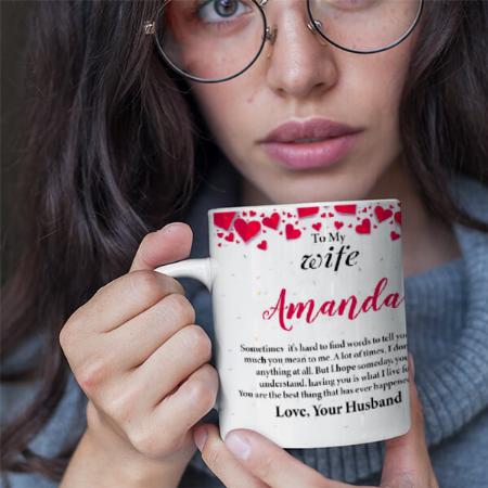 Name with Paper Hearts Message for Wife Customized Photo Printed Coffee Mug
