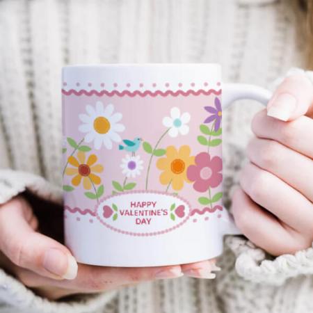 Flowers and Hearts Happy Valentine's Day Customized Photo Printed Coffee Mug