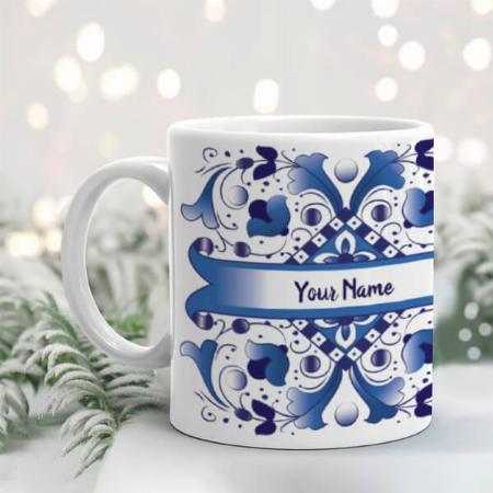 Blue and White Italian Style Tile Customized Photo Printed Coffee Mug