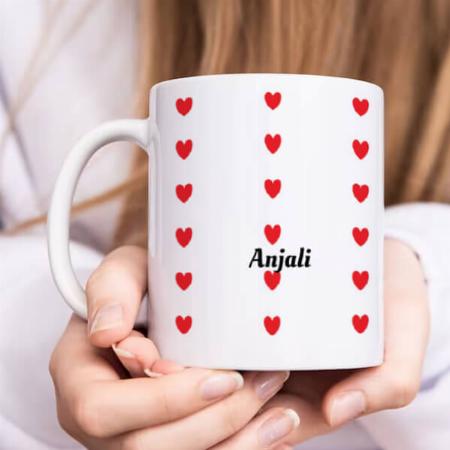 Monogram Name Cute Red Doodle Hearts Customized Photo Printed Coffee Mug
