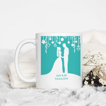 Aqua & White Bride and Groom Wedding Customized Photo Printed Coffee Mug