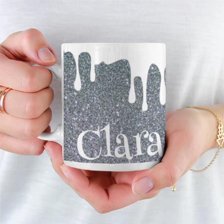 Silver Glitter and Dripping White Customized Photo Printed Coffee Mug