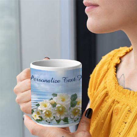 Romantic White Flowers on Ocean Customized Photo Printed Coffee Mug