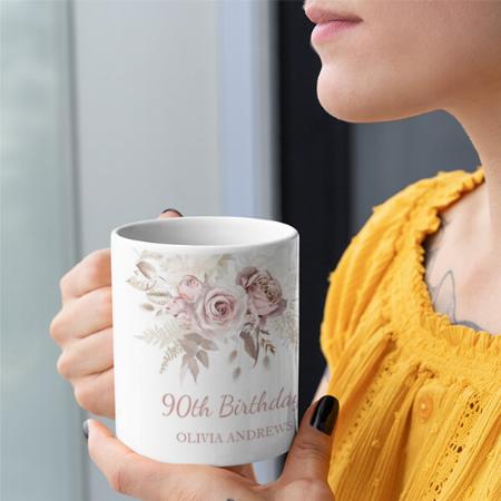 Pink Rose Blush 90th Birthday Customized Photo Printed Coffee Mug