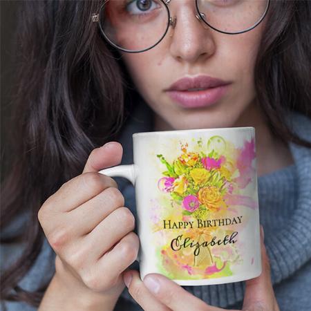 Birthday Watercolor Flower Design Customized Photo Printed Coffee Mug
