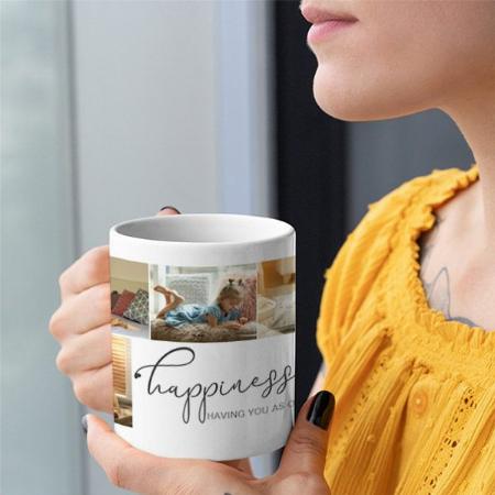 Happiness is Daddy Grey Calligraphy Photo Customized Photo Printed Coffee Mug