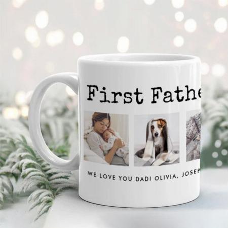 First Father's Day Photo Grid on Typewriter Text Customized Photo Printed Coffee Mug