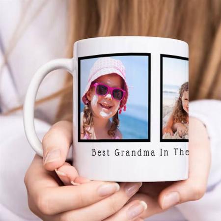 Best Grandma Black and White Black Frame 3 Photos Customized Photo Printed Coffee Mug