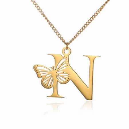 Fashion Initial with Butterfly Customized Name Necklace Pendants
