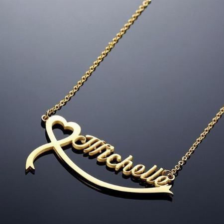 Modern Name with Heart Design Customized Name Necklace Pendants