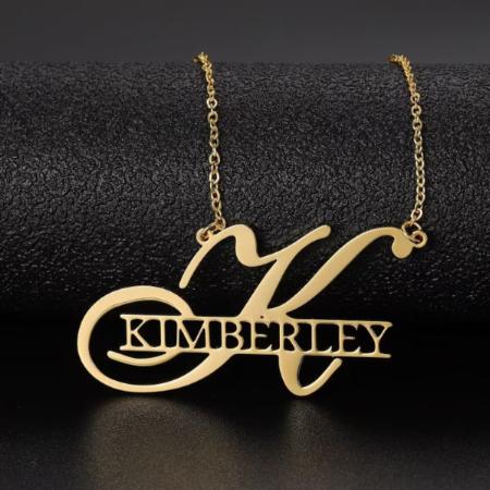 Big First Letter with Name Customized Name Necklace Pendants