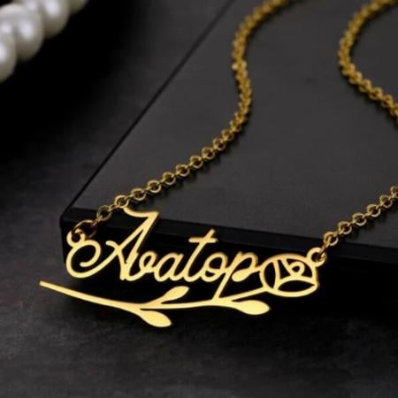 Rose Design Customized Name Necklace Pendants