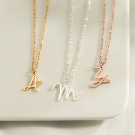 Gold initial Heart Customized Name Necklace Pendants