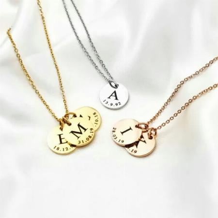 Initial and Date Customized Name Necklace Pendants