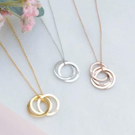 Interlocking Circle with Name and Date Customized Name Necklace Pendants