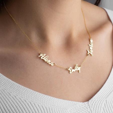 Three Names Golden Customized Name Necklace Pendants