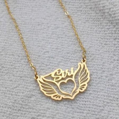 Heart Wings Design Name Customized Name Necklace Pendants