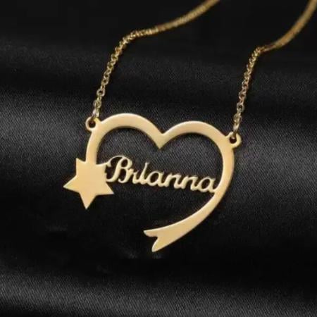 Gold Star with Heart Name Customized Name Necklace Pendants