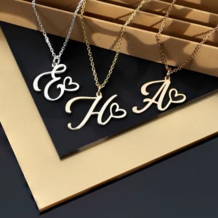 Initial Alphabet with Heart Customized Name Necklace Pendants
