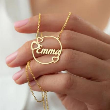 Circle with Heart Customized Name Necklace Pendants
