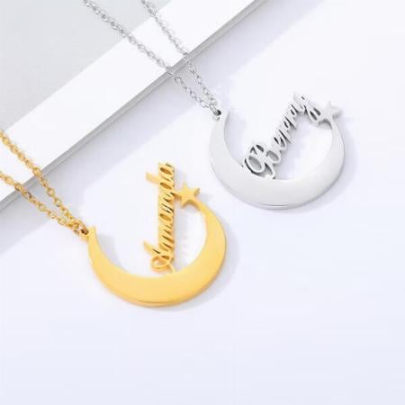 Half Moon with Star Customized Name Necklace Pendants