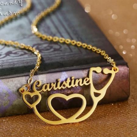Stethoscope Design with Heart Customized Name Necklace Pendants