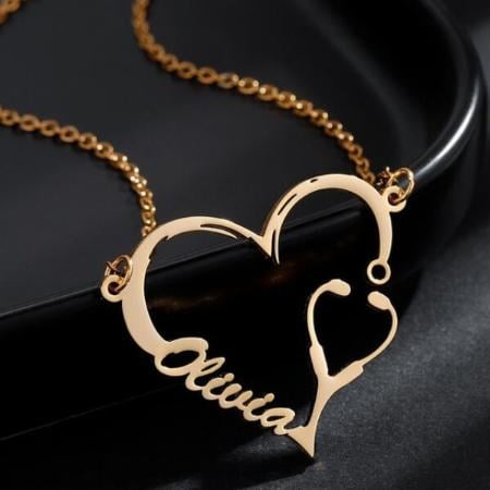 Heart in Stethoscope Design Customized Name Necklace Pendants