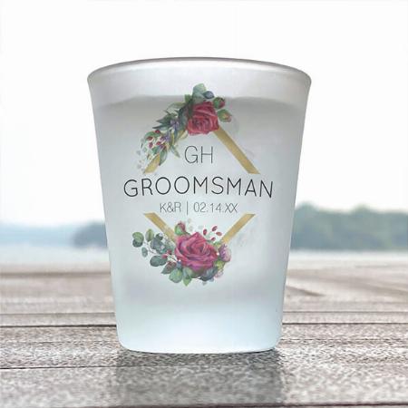 Groomsman Red Rose Wedding Monogramme Customized Photo Printed Shot Glass