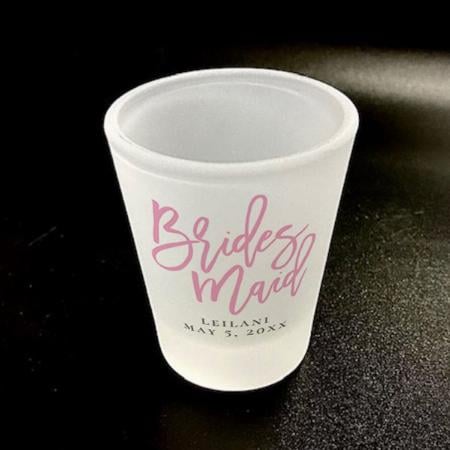 Cute Heart Pink Bridesmaid Script Customized Photo Printed Shot Glass