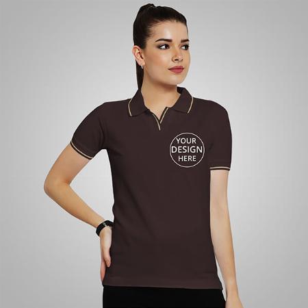 Coffee Brown Half Sleeves Women's Polo Collar Cotton T-Shirt