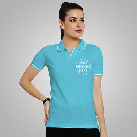 Electric Blue Half Sleeves Women's Polo Collar Cotton T-Shirt