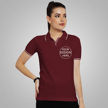 Maroon Half Sleeves Women's Polo Collar Cotton T-Shirt