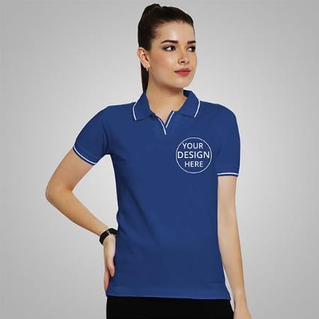 Royal Blue Half Sleeves Women's Polo Collar Cotton T-Shirt