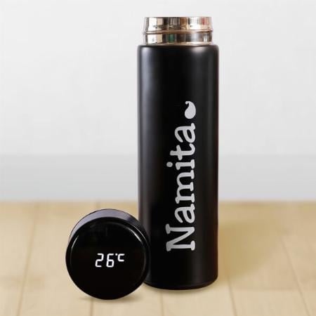 Black Customized Temperature Flask Water Bottle