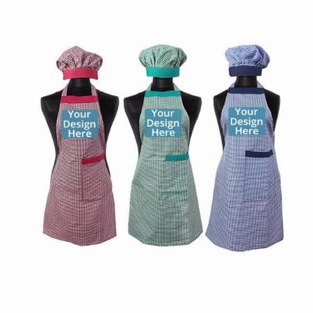 Customized Cotton Kitchen Apron With Cap Combo Set of 3